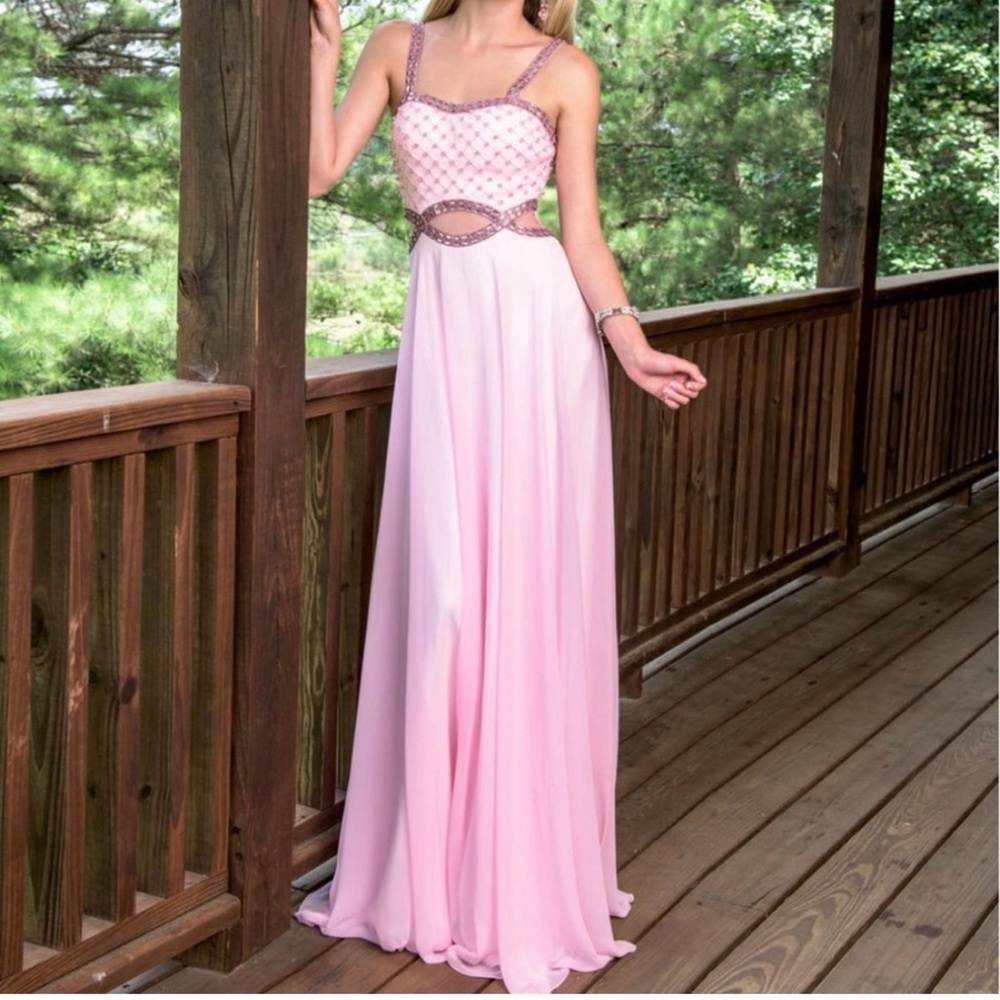 Prom Vienna pink ombre bead detailed maxi prom dress size 0 FLAWED